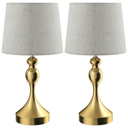 Dimmable Bedside Lamps Set of 2, Modern Table Lamps with 3 Colour Temperatures, USB A+C Charging Ports and Linen Shade for Living Room Bedroom Office, Gold Tone
