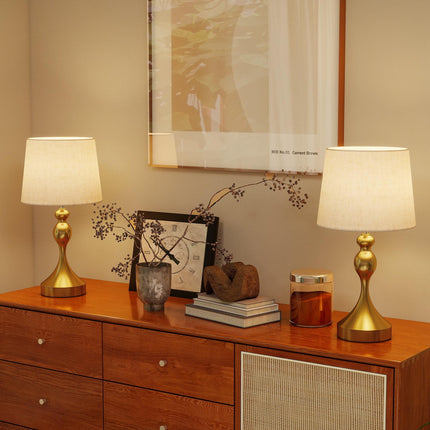 Dimmable Bedside Lamps Set of 2, Modern Table Lamps with 3 Colour Temperatures, USB A+C Charging Ports and Linen Shade for Living Room Bedroom Office, Gold Tone