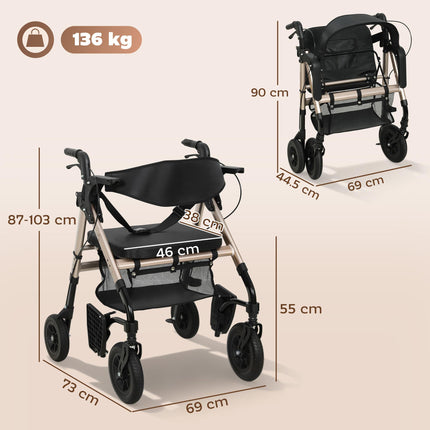 Rollator Walker Wheelchair, with Seat - Black