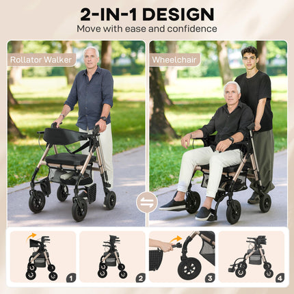 Rollator Walker Wheelchair, with Seat - Black