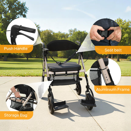 Rollator Walker Wheelchair, with Seat - Black