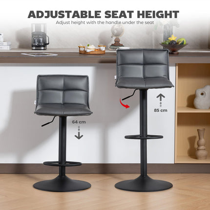 Set of Two Modern Faux Leather Bar Stools - Dark Grey