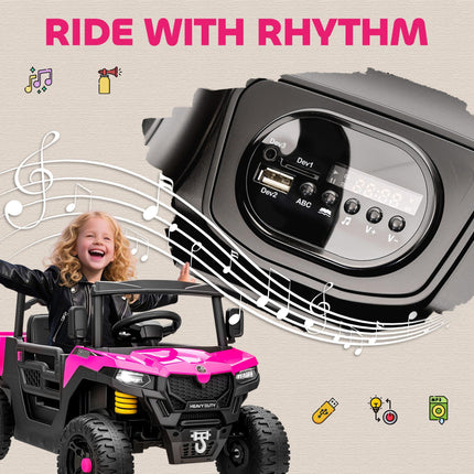 Kids Ride on Car, 12V Electric Kids UTV with Electric Dump Bed, 4-Wheel Suspension for 3-8 Years, Pink