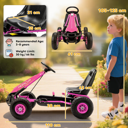 Kids Pedal Go Kart with Adjustable Seat, EVA Tyres, Manual Clutch, Brake, Go Kart for Kids 3-8 Years, Pink