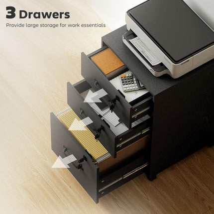 HOMCOM Three Drawer Wood-Effect Filing Cabinet - Black