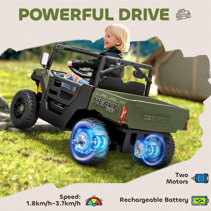 Kids Ride on Car, 12V Electric Kids UTV with Electric Dump Bed, 4-Wheel Suspension for 3-8 Years, Green
