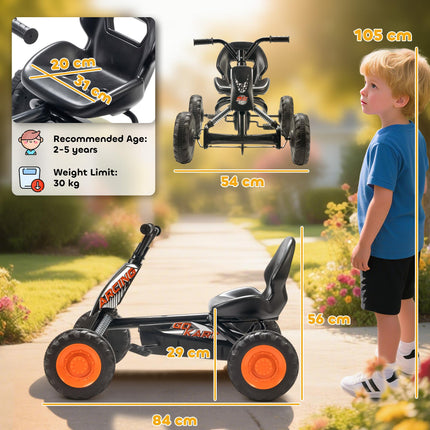 Kids Pedal Go Kart with Steel Frame, Sporty Design, for Ages 2-5 Years, Black