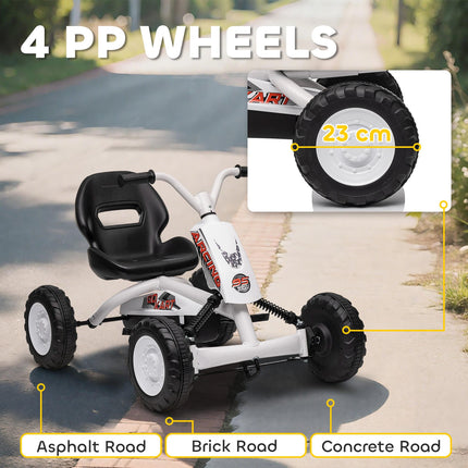 Kids Pedal Go Kart with Steel Frame, Sporty Design, for Ages 2-5 Years, White