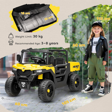 Kids Ride on Car, 12V Electric Kids UTV with Electric Dump Bed, 4-Wheel Suspension for 3-8 Years, Yellow