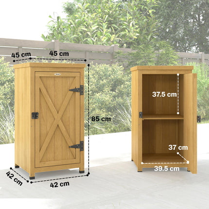 Wooden Garden Shed, Garden Tool Storage Shed with Metal Top and Shelf, Light Brown