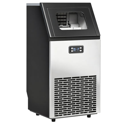 Commercial Ice Maker Machine, Freestanding Stainless Steel Ice Machine with Self-Cleaning, LCD Display, 45kg/24 Hours and 11kg Ice Storage for Home, Office, Bar, Restaurant, Supermarkets
