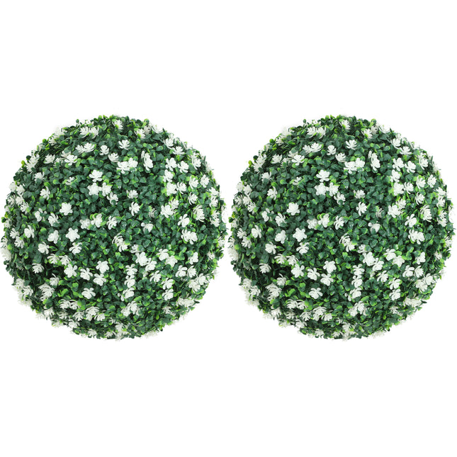 Set of Two Artificial Boxwood Balls Plants - White
