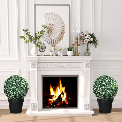 Set of Two Artificial Boxwood Balls Plants - White