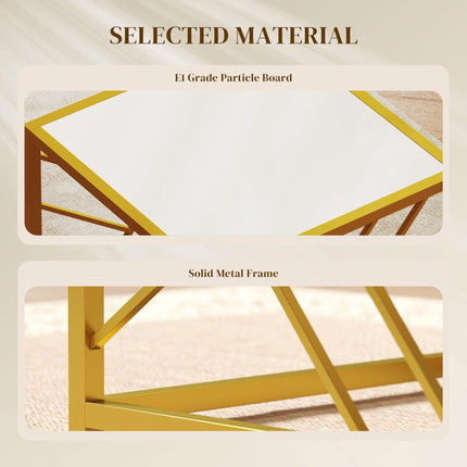 Nesting Coffee Tables, Set of 3 Square Side Tables with Black Metal Frame, for Living Room, Bedroom and Office, White