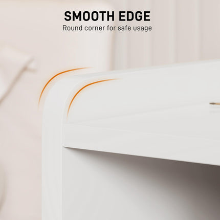 Bedside Table with 2 Drawers and Open Shelves - High Gloss White