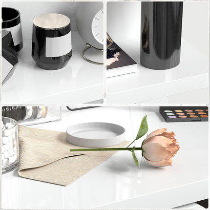 Bedside Table with 2 Drawers and Open Shelves - High Gloss White