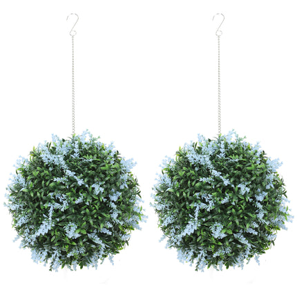 Set of 2 Artificial Plant Topiary Balls, UV-protected Fake Decorative Plants, Blue