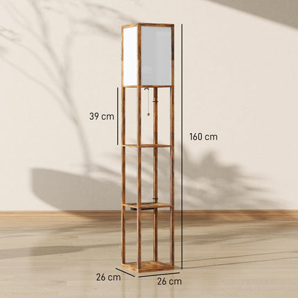 Floor Lamp with Shelves, 4 Layer Standing Lamp with USB Ports, 3 Colour Temperature, Rustic Brown