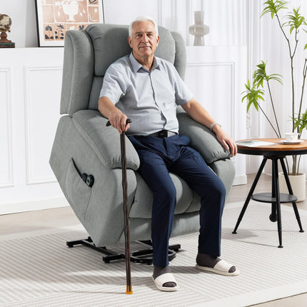 Power Lift Recliner Chair with Vibration Massage, Lift Chair for Elderly with Footrest, Remote, Side Pocket, Light Grey