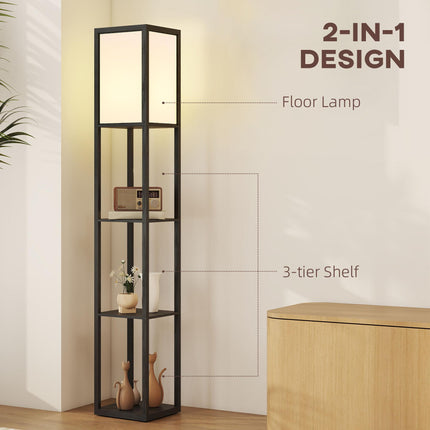 Floor Lamp with Shelves, 3 Layer Column Modern Standing Lamp for Living Room, Bedroom, Office, Bulb not Included, Black