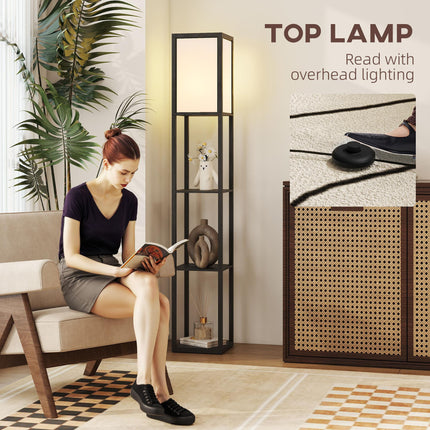 Floor Lamp with Shelves, 3 Layer Column Modern Standing Lamp for Living Room, Bedroom, Office, Bulb not Included, Black