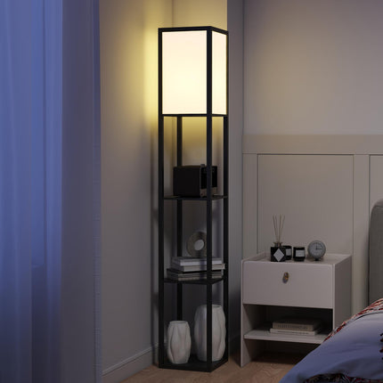 Floor Lamp with Shelves, 3 Layer Column Modern Standing Lamp for Living Room, Bedroom, Office, Bulb not Included, Black