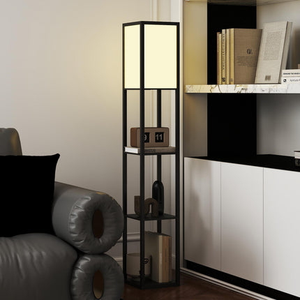 Floor Lamp with Shelves, 3 Layer Column Modern Standing Lamp for Living Room, Bedroom, Office, Bulb not Included, Black