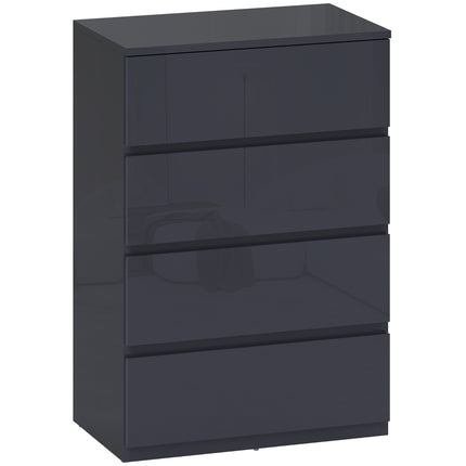 High Gloss Chest of Drawers, 4-Drawer Storage Cabinets, Modern Dresser for Bedroom, Grey