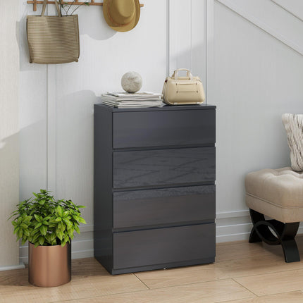 High Gloss Chest of Drawers, 4-Drawer Storage Cabinets, Modern Dresser for Bedroom, Grey