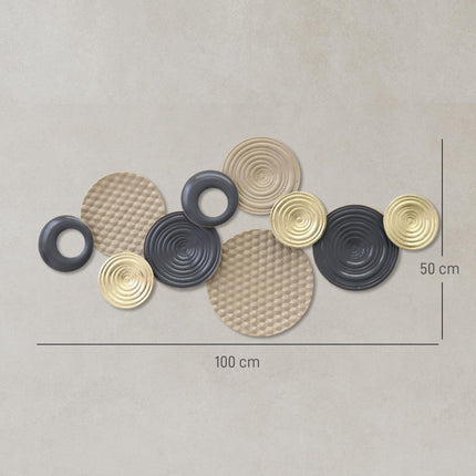 HOMCOM Metal Wall Art, Modern Hanging Wall Decor with Multi-Disc Design for Living Room Bedroom Dining Room