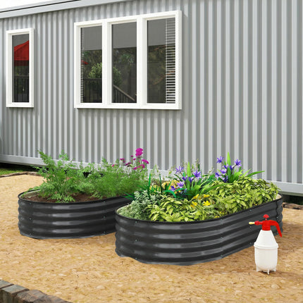Galvanised Raised Garden Bed, Metal Planter Box with Safety Edging, for Flowers, Herbs, Succulents, Dark Grey