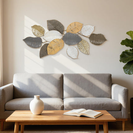 Metal Wall Art, Modern Hanging Wall Decor with Unique Leaf Design for Living Roo