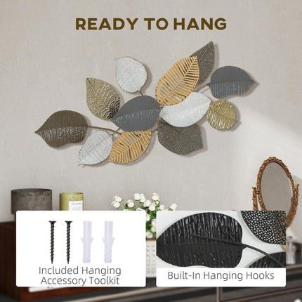 Metal Wall Art, Modern Hanging Wall Decor with Unique Leaf Design for Living Roo