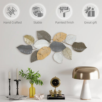 Metal Wall Art, Modern Hanging Wall Decor with Unique Leaf Design for Living Roo