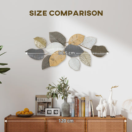 Metal Wall Art, Modern Hanging Wall Decor with Unique Leaf Design for Living Roo