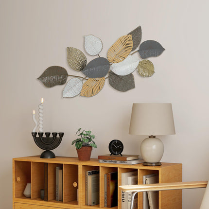 Metal Wall Art, Modern Hanging Wall Decor with Unique Leaf Design for Living Roo