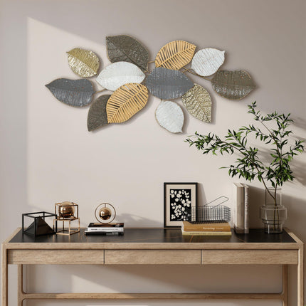 Metal Wall Art, Modern Hanging Wall Decor with Unique Leaf Design for Living Roo