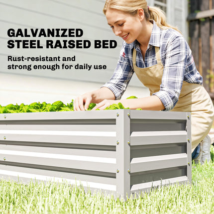 Small Greenhouse with Raised Garden Bed, Galvanised Walk-in Greenhouse with Roll Up Windows, 141 x 141 x 190 cm, White