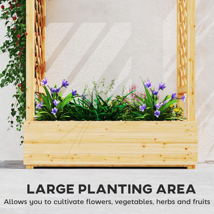 Garden Planter with Trellis, Wooden Raised Bed for Garden with Hanging Roof and Drainage Holes, Outdoor Trellis Planter Box for Vegetables, Herbs and Flowers, 110 x 44 x 113 cm, Natural