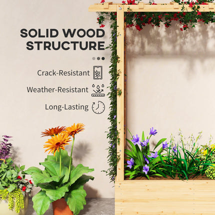 Garden Planter with Trellis, Wooden Raised Bed for Garden with Hanging Roof and Drainage Holes, Outdoor Trellis Planter Box for Vegetables, Herbs and Flowers, 110 x 44 x 113 cm, Natural