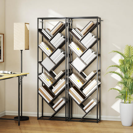 10 Shelf Industrial-Style Bookshelf - Black/Grey