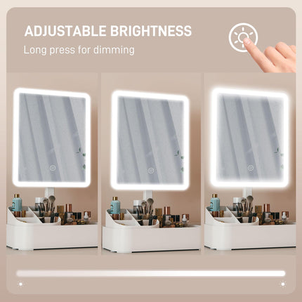 Makeup Mirror with Lights, Rechargeable Vanity Mirror w/ Touch Screen, 2 Lighting Modes and 180° Rotation, White