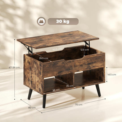 HOMCOM Lift Top Coffee Table with Hidden Storage Living Room Table Metal Legs 75 cm Rustic Brown