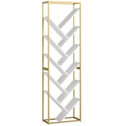 10 Shelf Modern-Style Bookshelf - Gold Tone/White