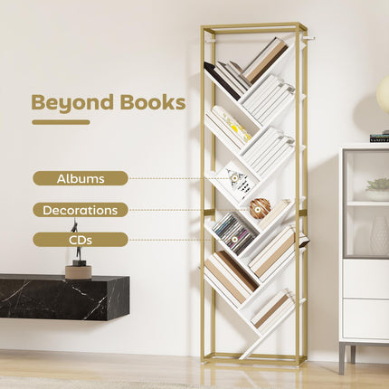 10 Shelf Modern-Style Bookshelf - Gold Tone/White