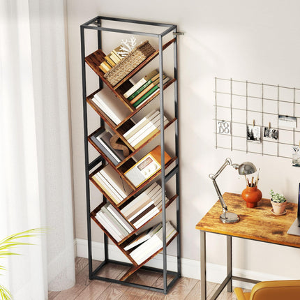 10 Shelf Industrial-Style Bookshelf - Black/Brown
