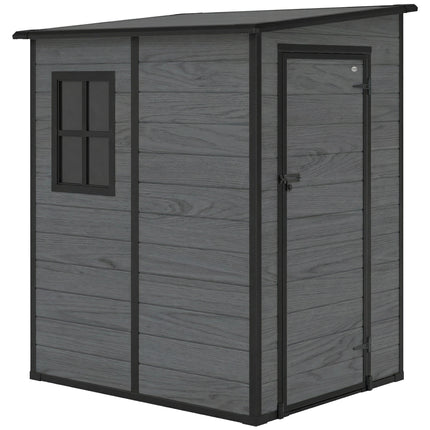 4'x5' Garden Storage Shed, Lean to Shed, Lockable Garden Shed with Window, Vent and Plastic Roof, Wood-Effect