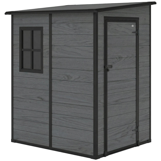 4'x5' Garden Storage Shed, Lean to Shed, Lockable Garden Shed with Window, Vent and Plastic Roof, Wood-Effect