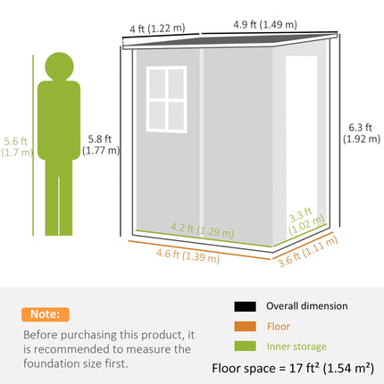 4'x5' Garden Storage Shed, Lean to Shed, Lockable Garden Shed with Window, Vent and Plastic Roof, Wood-Effect