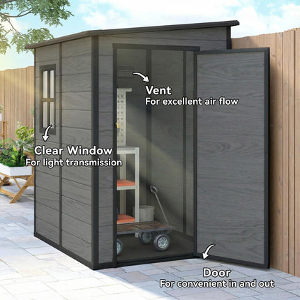 4'x5' Garden Storage Shed, Lean to Shed, Lockable Garden Shed with Window, Vent and Plastic Roof, Wood-Effect